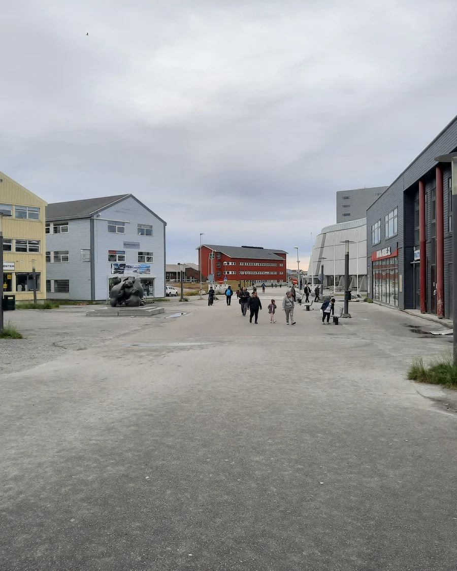 Imaneq pedestrian street and contemporary civic buildings in central Nuuk