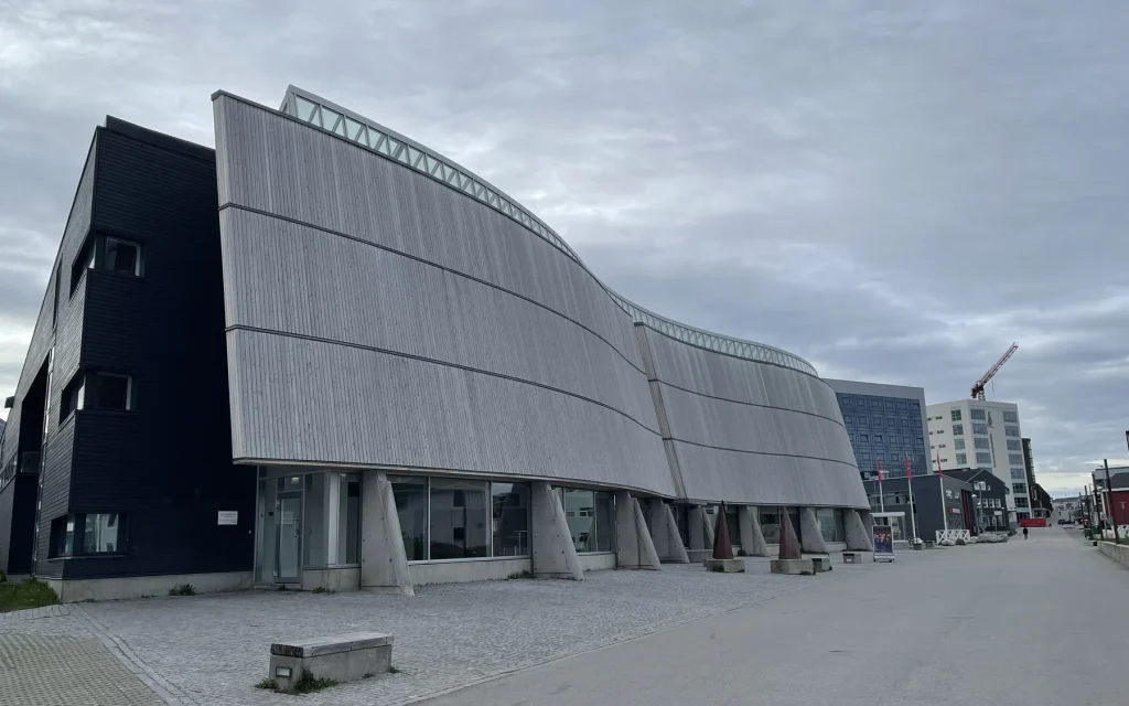 The curved exterior screen of Katuaq cultural centre in Nuuk