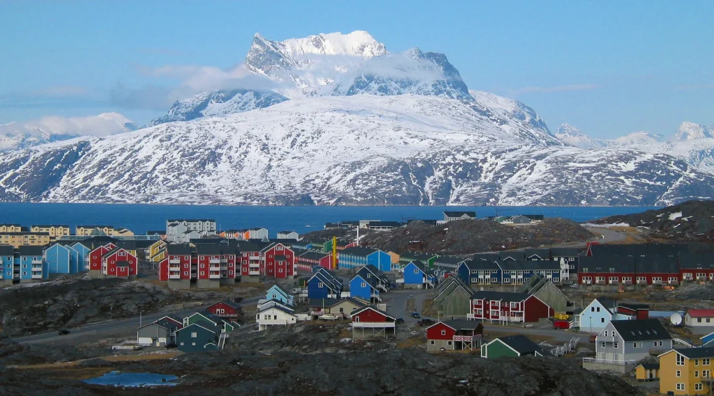 Nuussuaq district and Sermitsiaq mountain in a 2007 view of Nuuk